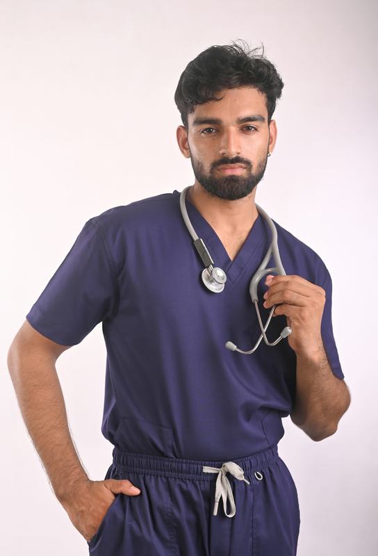 Ksvi Antibacterial Male V-Neck 2 Way Strech Scrub Shirt Pant (Navy)
