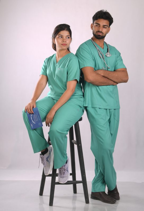 Ksvi Antibacterial Male V-Neck 2 Way Strech Scrub Shirt Pant (Sea Green)