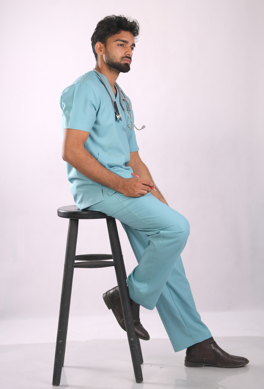 Ksvi Antibacterial Male V-Neck 2 Way Strech Scrub Shirt Pant (Eucalyptus)