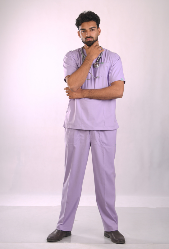 Ksvi Antibacterial Male V-Neck 2 Way Strech Scrub Shirt Pant (Pastel Licac)