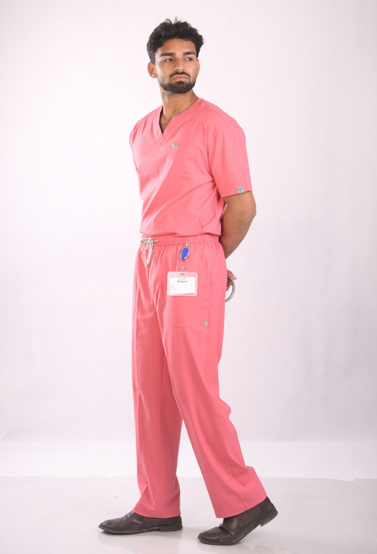 Ksvi Antibacterial Male V-Neck 2 Way Strech Scrub Shirt Pant (Mauve)