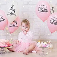 The Magic Balloons-Hello Kitty Happy Birthday Decoration 9 inches pink & white Balloons with Hello Kitty Birthday Balloons for Birthday Party, Hello Kitty Theme Party Decorations pack of 30 pcs-181452