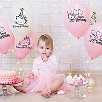 The Magic Balloons-Hello Kitty Happy Birthday Decoration 9 inches pink & white Balloons with Hello Kitty Birthday Balloons for Birthday Party, Hello Kitty Theme Party Decorations pack of 30 pcs-181452