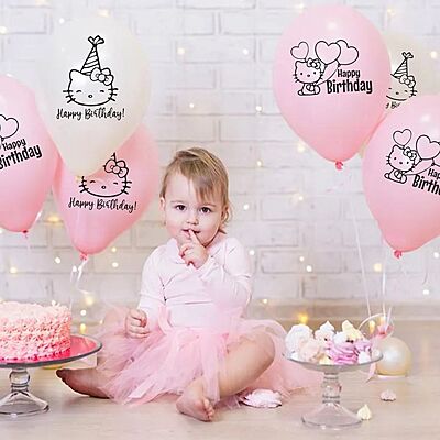 The Magic Balloons-Hello Kitty Happy Birthday Decoration 9 inches pink & white Balloons with Hello Kitty Birthday Balloons for Birthday Party, Hello Kitty Theme Party Decorations pack of 30 pcs-181452