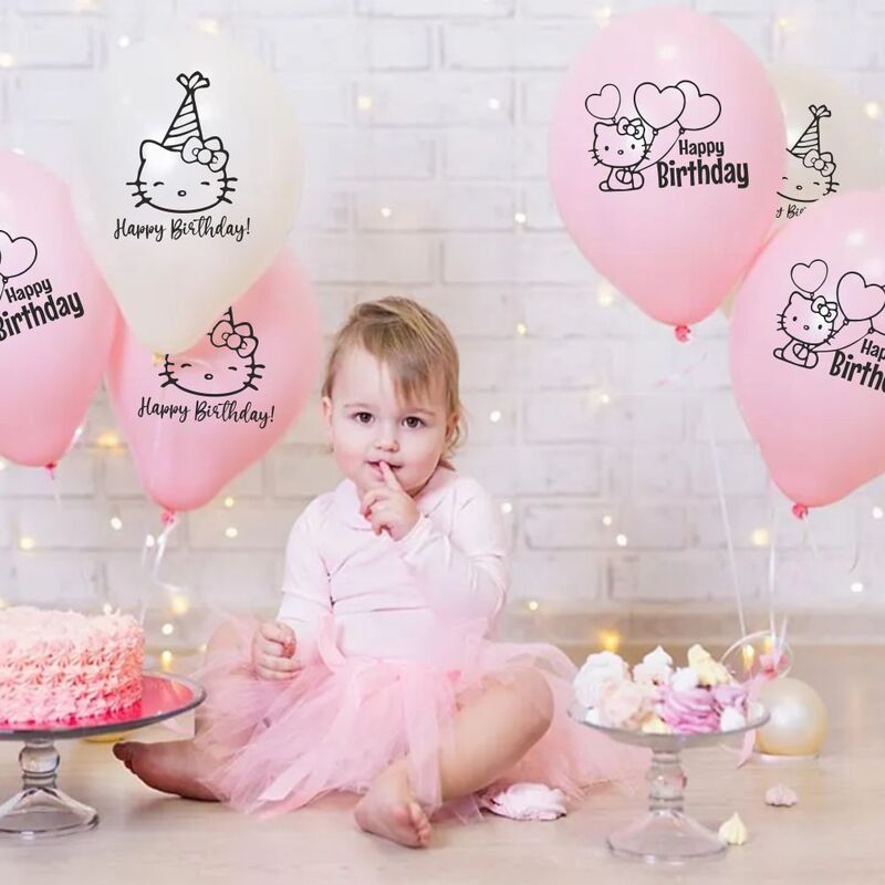 The Magic Balloons-Hello Kitty Happy Birthday Decoration 9 inches pink & white Balloons with Hello Kitty Birthday Balloons for Birthday Party, Hello Kitty Theme Party Decorations pack of 30 pcs-181452