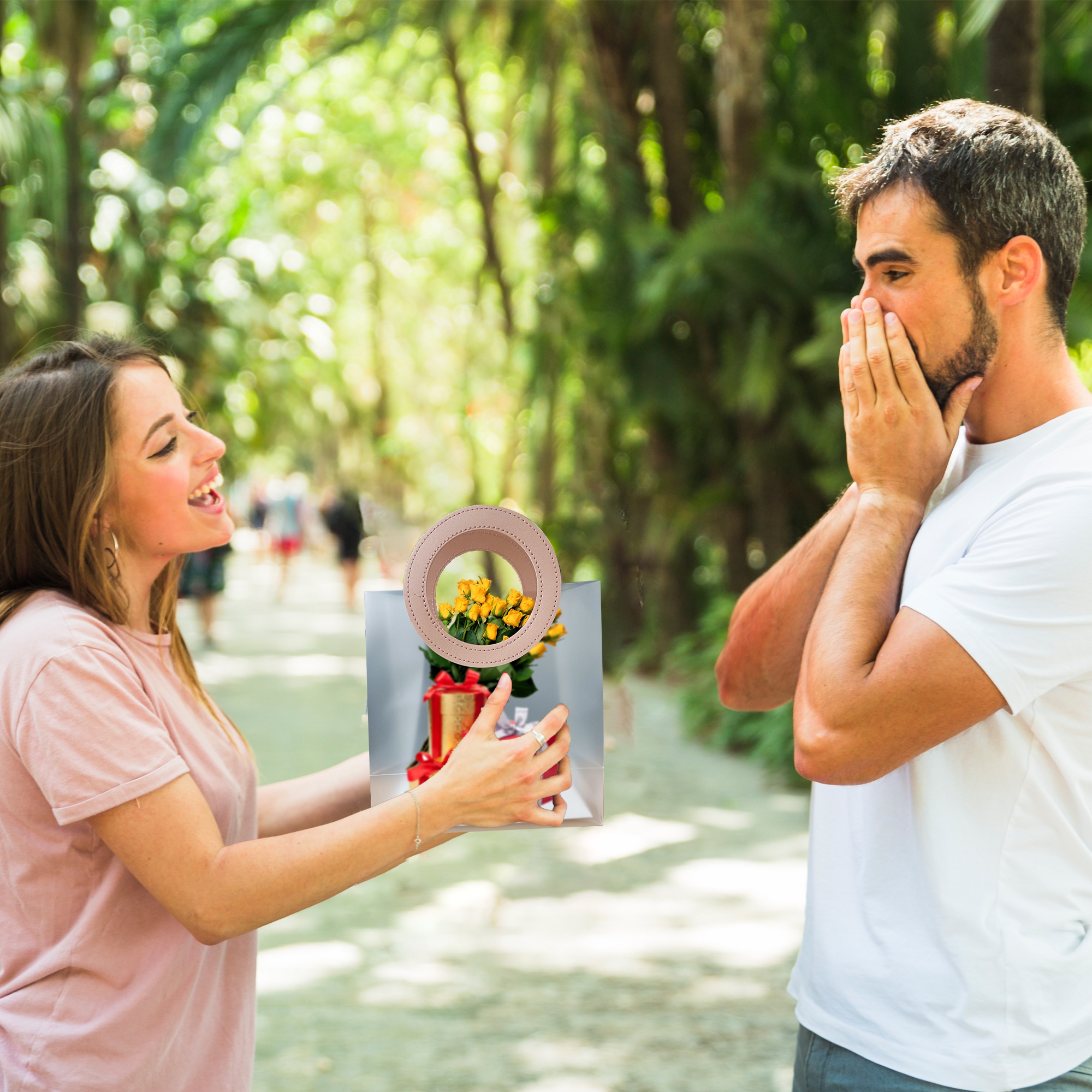 6pcs Transparent Gift Bags with Pink Handles | Light Weight Clear Gift Wrap Bags for Bridal Party, Baby Shower, Wedding Return Gifts, Birthday Party, Valentine, Bachelorette, Shopping Bags