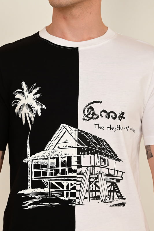 Men's Colour Block Printed Tshirt