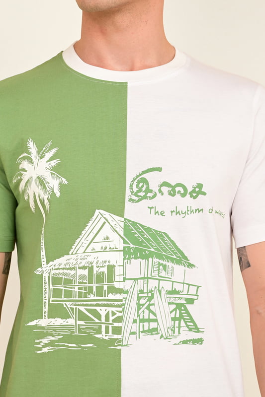 Men's Colour Block Printed Tshirt