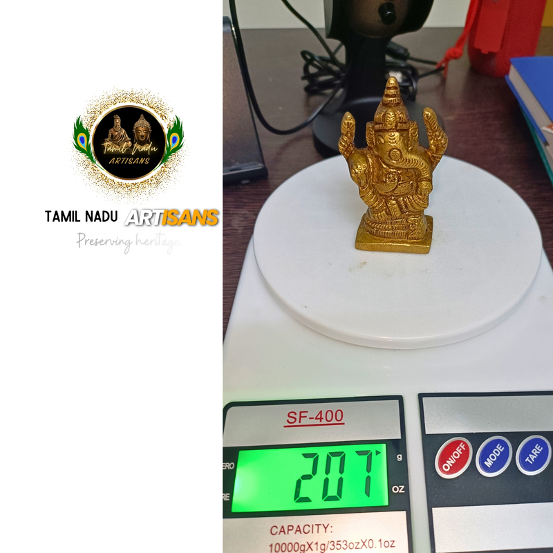 Pure Brass Vinayagar Flat Base – 205 g | 100% Pure Brass | 205 g | Hand Crafted by Tamil Nadu Artisans, stable flat base | Ideal for daily pooja & vastu placement