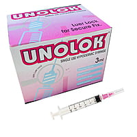 HMD Unolok Syringe 3ml 24G x 1 Inch Needle | Sterile Luer Lock Disposable Syringe | Box of 100