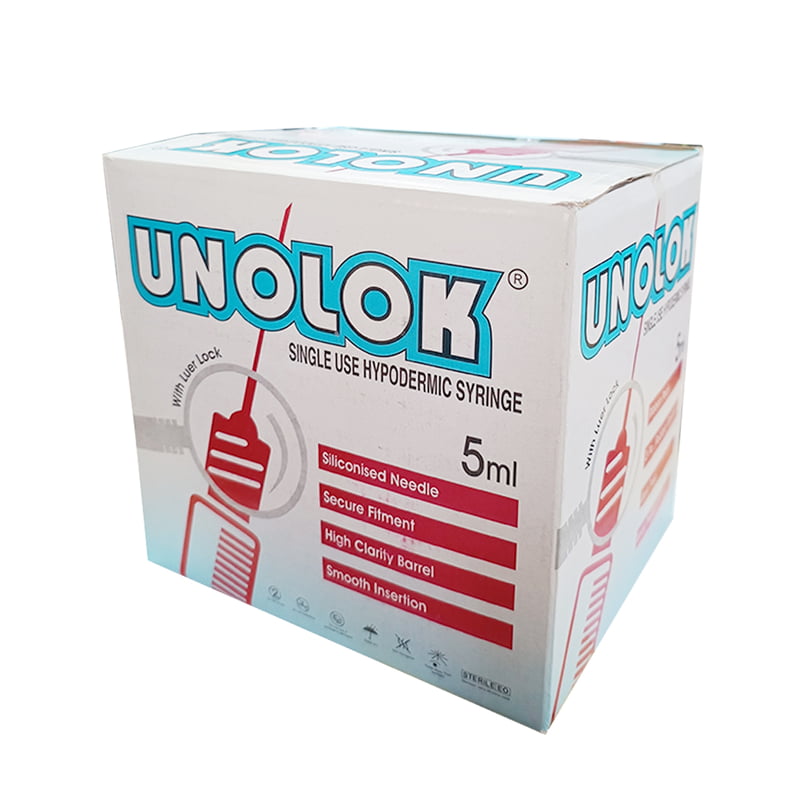 HMD Unolok Syringe 5ml 26G x 1.5 Inch Needle | Sterile Luer Lock Disposable Syringe | Box of 100