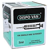HMD Dispo Van Syringe 5ml 24G x 1 Inch Needle | Sterile Disposable Luer Slip Syringe | Box of 100
