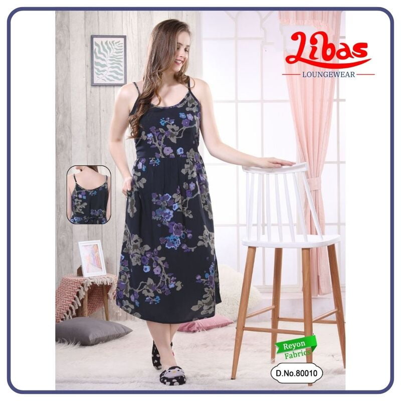 Midnight Express Premium Rayon Midi Dress With Floral Print All Over From Libas Loungewear - MD004 Midnight Express Premium Rayon Midi Dress With Floral Print All Over From Libas Loungewear - MD004