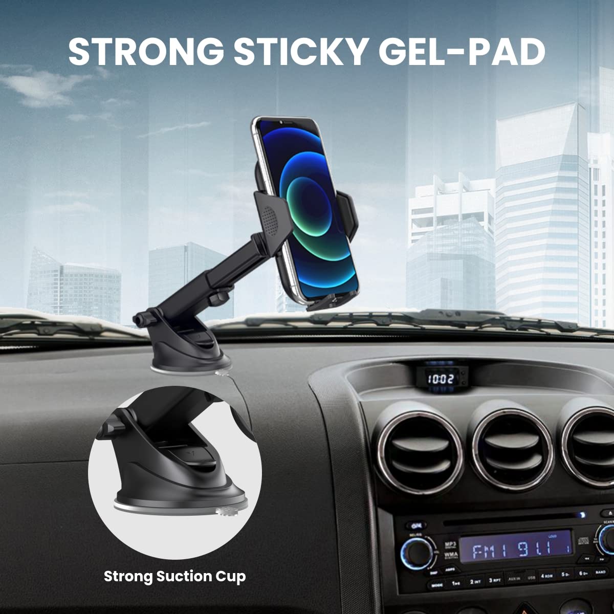 Portronics Clamp M Car Mobile Holder with 360° Rotational, Strong Suction Cup, One Click Release Button Compatible with 4 to 6 inch Devices(Black) Portronics Clamp M Car Mobile Holder with 360° Rotational, Strong Suction Cup, One Click Release Button Compatible with 4 to 6 inch Devices(Black)