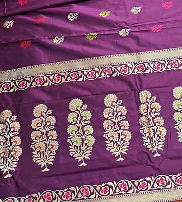 Deep Aubergine Kadwa Banarasi Saree in Pure Katan Silk with Zari, Meenakari & Kadwa Buta Border