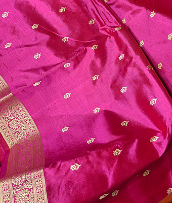 Rani Pink with Red Dual Tone No Zari Banarasi Saree Online