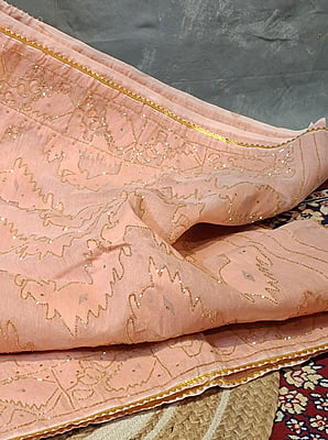 Peach Pink Jamdani Saree with Golden Katdana Work Peach Pink Jamdani Saree with Golden Katdana Work