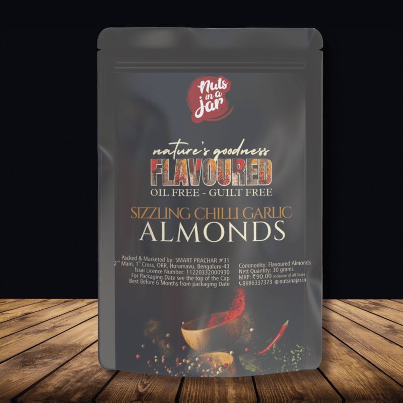 Ek Muthi Dryfruits Oil Free Flavoured Sizzling Chilli Garlic Almonds 30 Grams Ek Muthi Dryfruits Oil Free Flavoured Sizzling Chilli Garlic Almonds 30 Grams