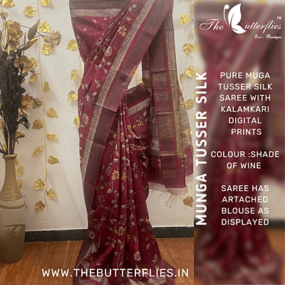 Munga Tusser silk saree with Kalamkari Prints YBRSTUS21300