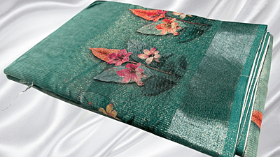 Jardoshi Tissue Fancy Jari Saree - Blueish Green