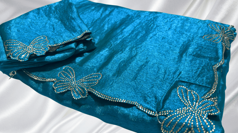 Butterfly Stone Work Saree - Turquoise