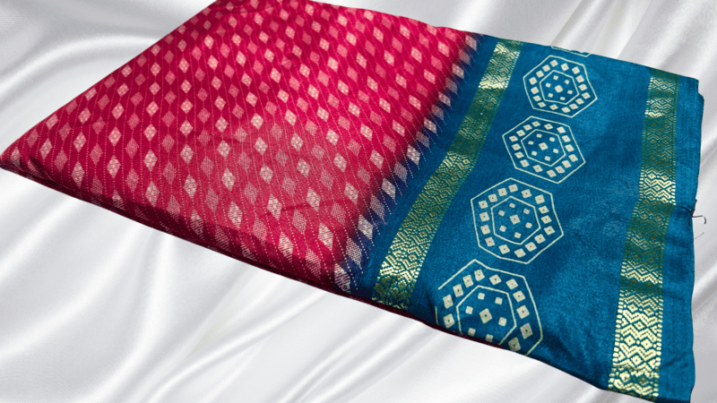 Raj Kanya Soft Binny Silk - Rani Pink & Aqua Blue