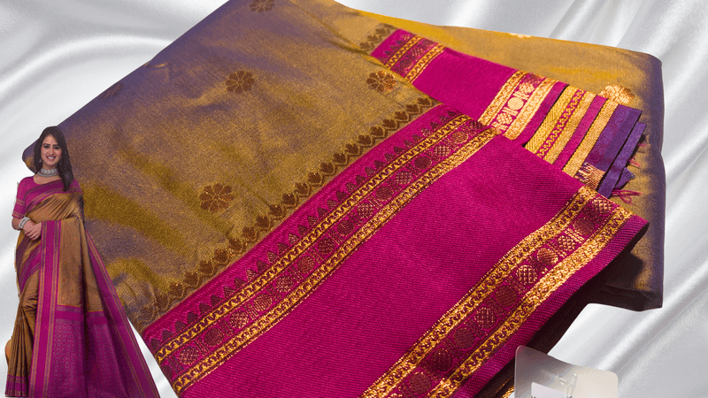Ananta Silk Blend Gold Saree - Pink