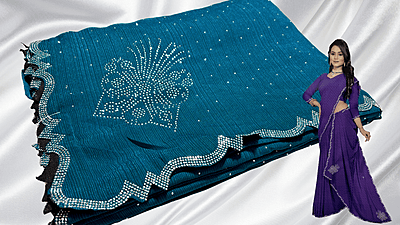 Samiksha Chiffon Stone Work Saree - Blueish Green Samiksha Chiffon Stone Work Saree - Blueish Green