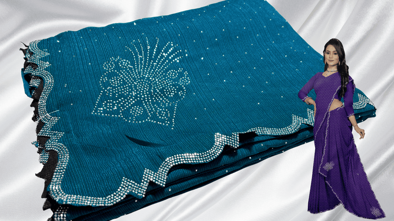 Samiksha Chiffon Stone Work Saree - Blueish Green