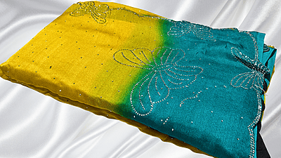Gold Mine Butterfly Stone Saree - Blueish Green Gold Mine Butterfly Stone Saree - Blueish Green