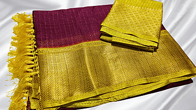 Shanti Pattu Gold Fany Silk Saree - Plum & Yellow Shanti Pattu Gold Fany Silk Saree - Plum & Yellow