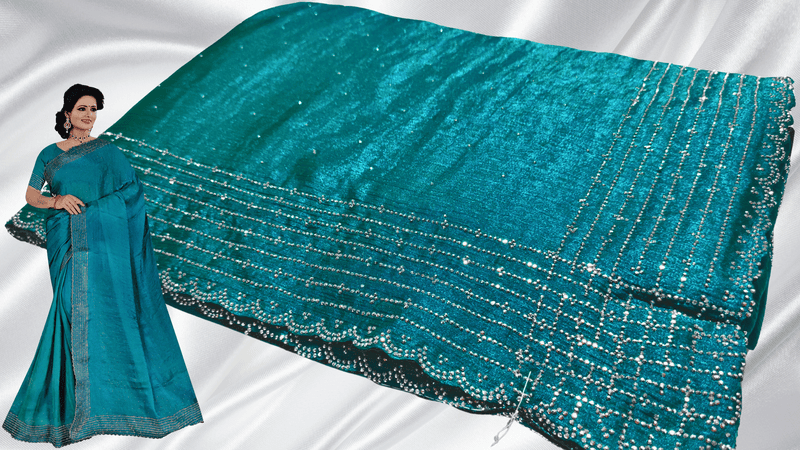 Sparkle Space Silk Stone Work Saree - Blueish Green