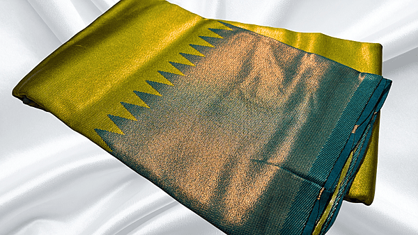 Butter Tissue Temple Design Saree - Pista Green