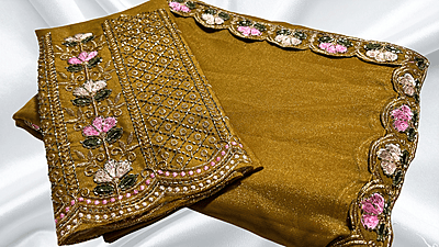 Natural Diamond Shimmer Designer Saree - Mustard Natural Diamond Shimmer Designer Saree - Mustard