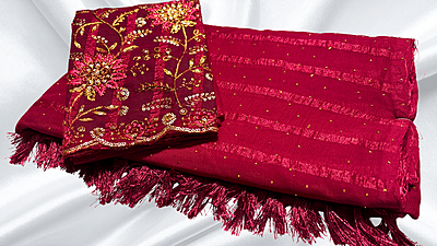 Solo Popcorn Gold Designer Saree - Rani Pink Solo Popcorn Gold Designer Saree - Rani Pink