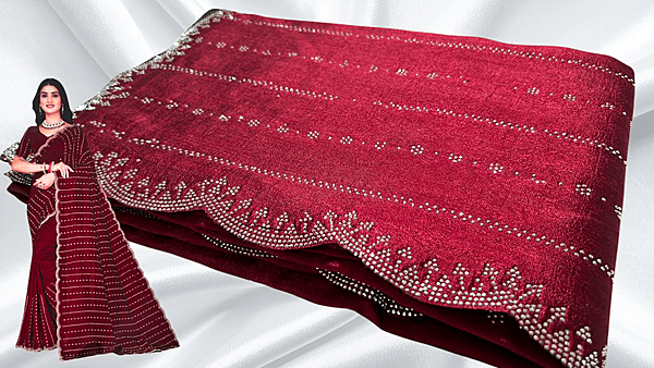 Maharani Stone Work Saree - Apple Red