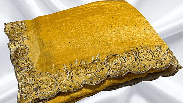 Blinkit Space Silk Stone Work Saree - Yellow