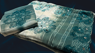 Sun Rose Aari Work Fancy Saree - Aqua