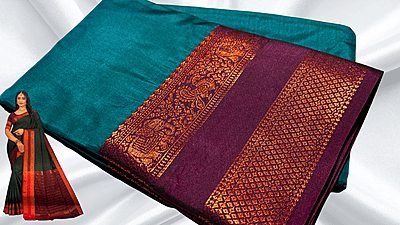 Kamakshi Soft Mysore Silk Saree - Peacock Green