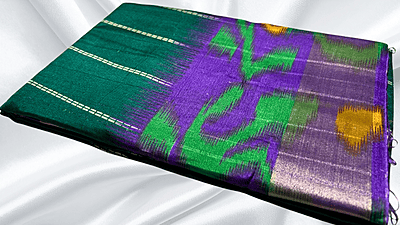 Handloom Digital Soft Saree - Bottle Green