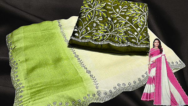 New Launch Marble Stone Work Saree - Moss Green