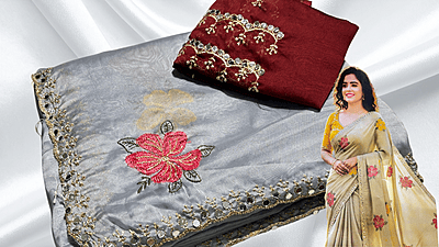 Nice Look Mirror Work Saree - Silver