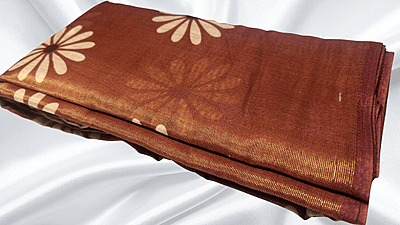 Brasso Cotton Digital Flower Saree - Brown