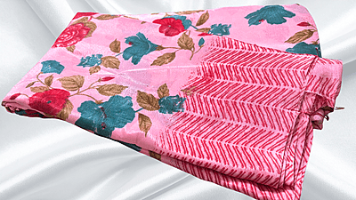 Turkey Silk Floral Saree - Rose Pink