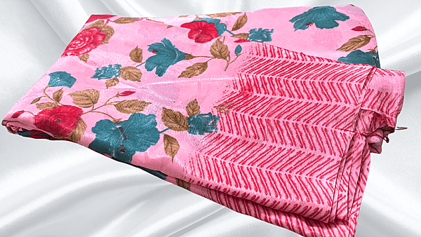 Turkey Silk Floral Saree - Rose Pink