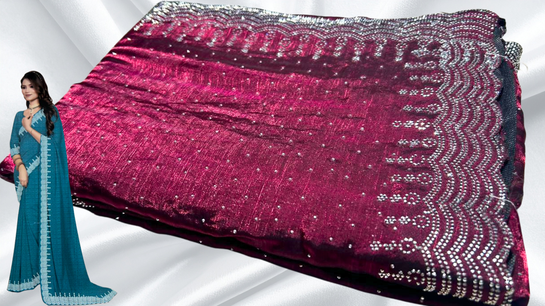 Rahita Stone Work Space Silk Saree - Plum
