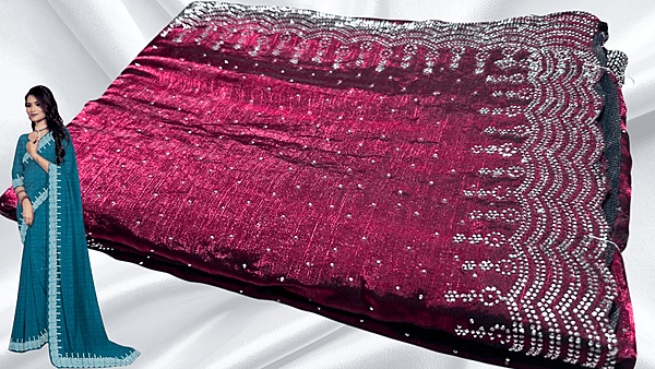 Rahita Stone Work Space Silk Saree - Plum