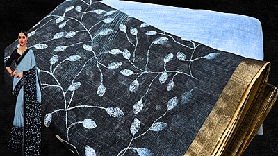 Sindoor Linen Cotton Doubly Saree - Sky