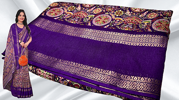Lajwanti Binny Silk Retta Patta Saree - Purple