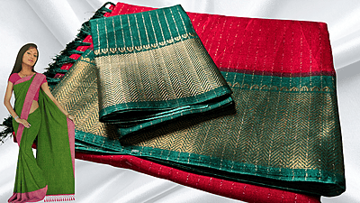 Mangalam Soft Vaira Oosi Saree - Red & Pine Mangalam Soft Vaira Oosi Saree - Red & Pine